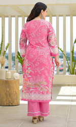 Pink Semi Cotton Floral Embroidered Salwar Suit