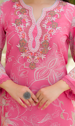 Pink Semi Cotton Floral Embroidered Salwar Suit