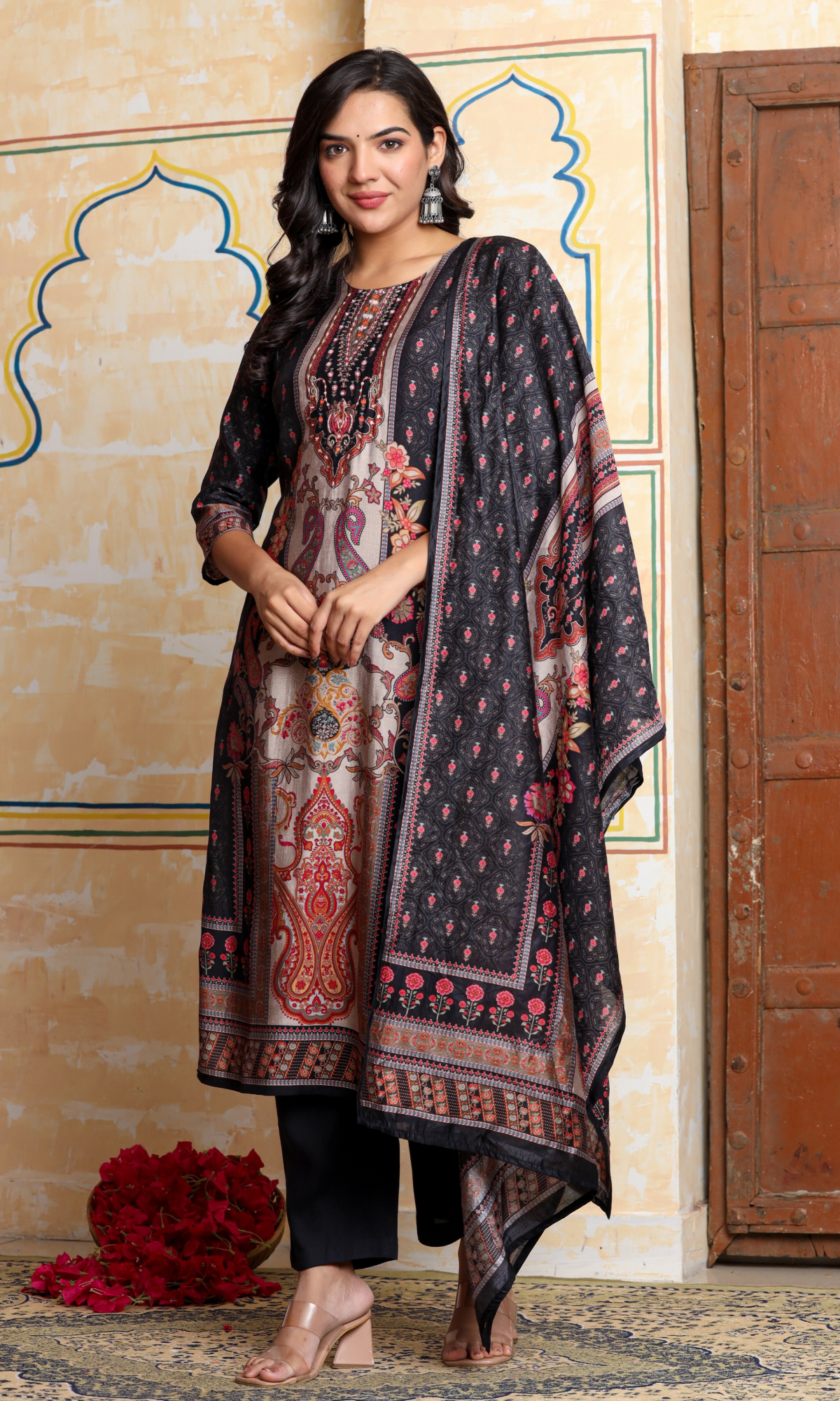 Black Semi Cotton Printed Salwar Suit