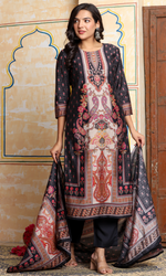 Black Semi Cotton Printed Salwar Suit