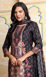 Black Semi Cotton Printed Salwar Suit