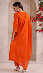 Orange Semi Cotton Floral Embroidered Salwar Suit