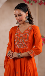 Orange Semi Cotton Floral Embroidered Salwar Suit