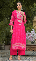 Pink Crepe Satin Floral Embroidered Salwar Suit