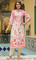 Pink Satin Floral Printed Salwar Suit