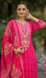 Pink Crepe Satin Floral Embroidered Salwar Suit
