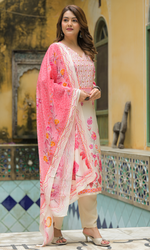 Pink Satin Floral Printed Salwar Suit