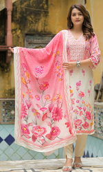 Pink Satin Floral Printed Salwar Suit