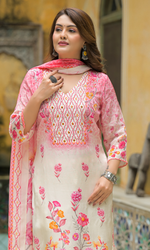 Pink Satin Floral Printed Salwar Suit