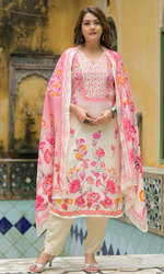 Pink Satin Floral Printed Salwar Suit
