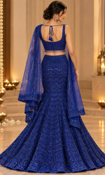 Blue Sequence Fish Cut Lehenga