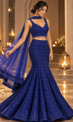 Blue Sequence Fish Cut Lehenga