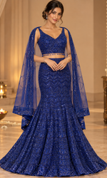 Blue Sequence Fish Cut Lehenga