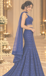Blue Sequence Fish Cut Lehenga
