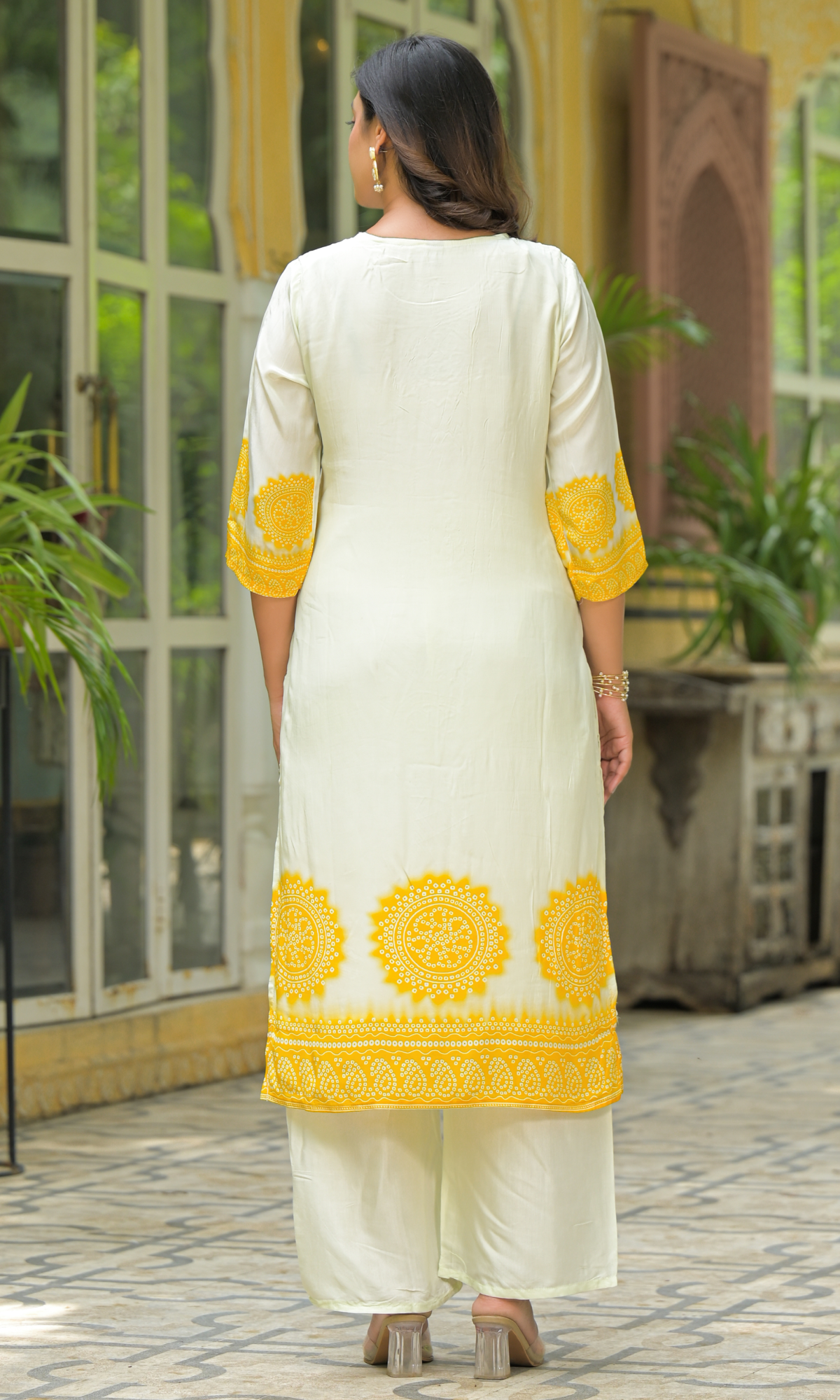 Cream Satin Embroidered Salwar Suit
