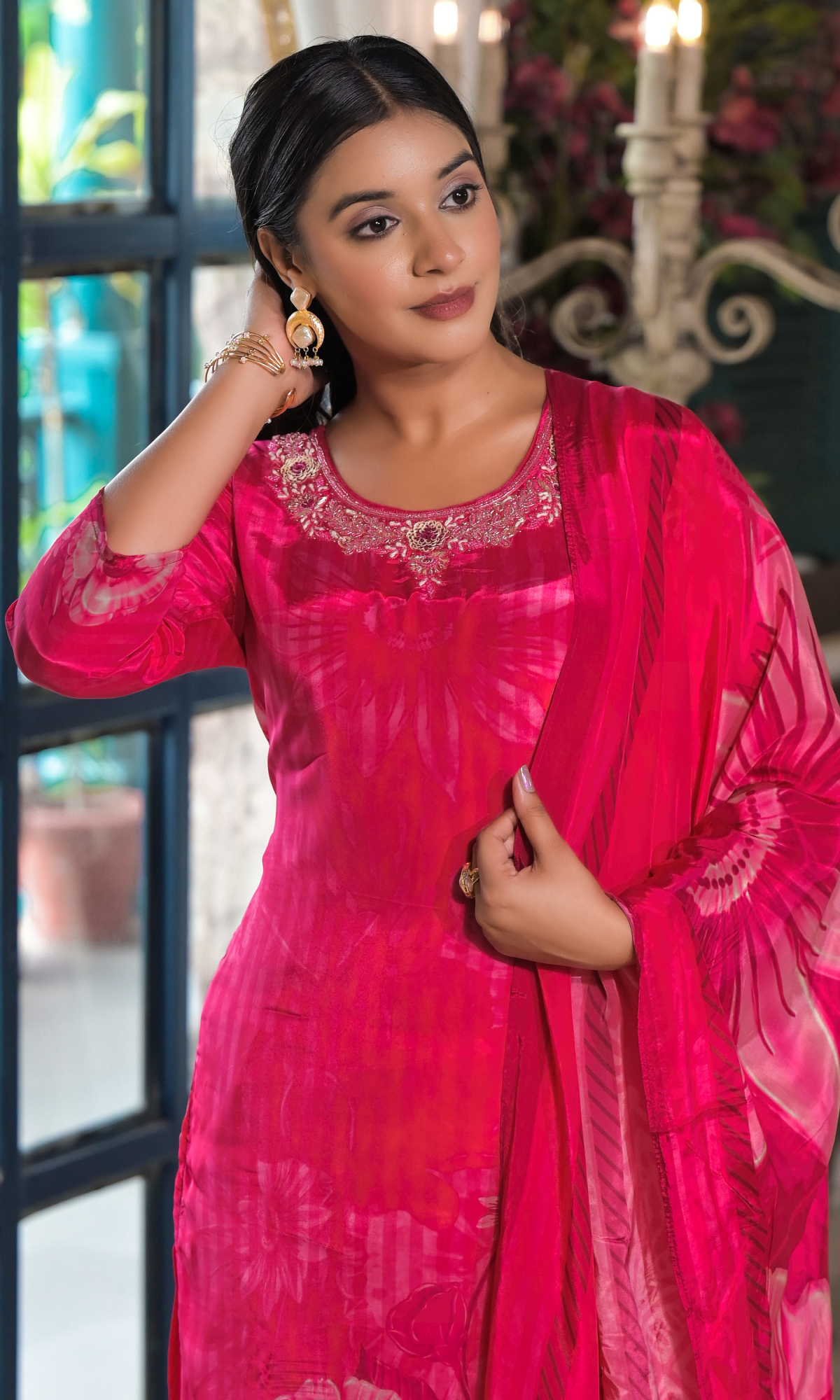 Pink Floral Embroidered Salwar Suit