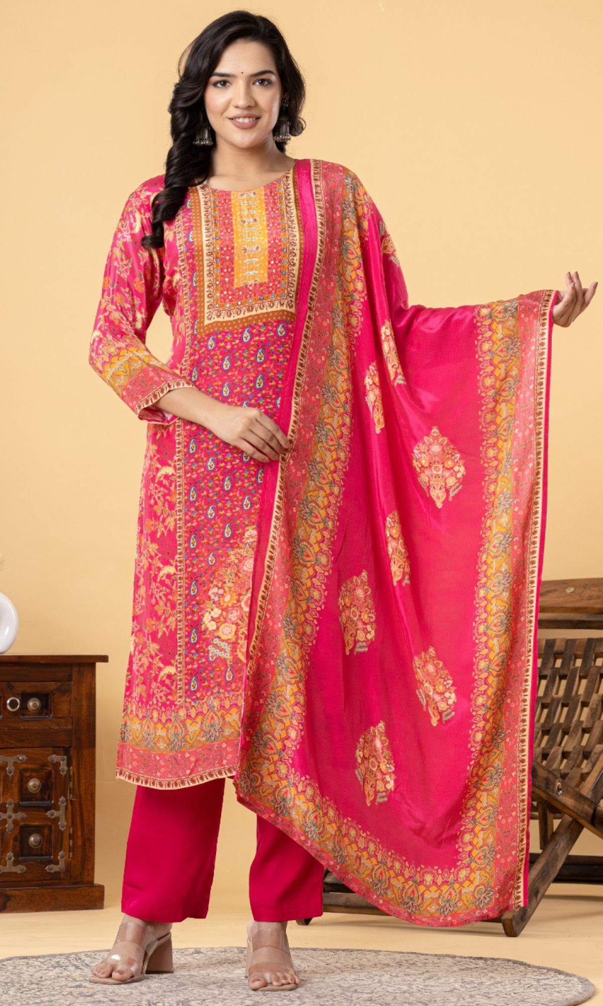 Pink Floral Printed Salwar Suit
