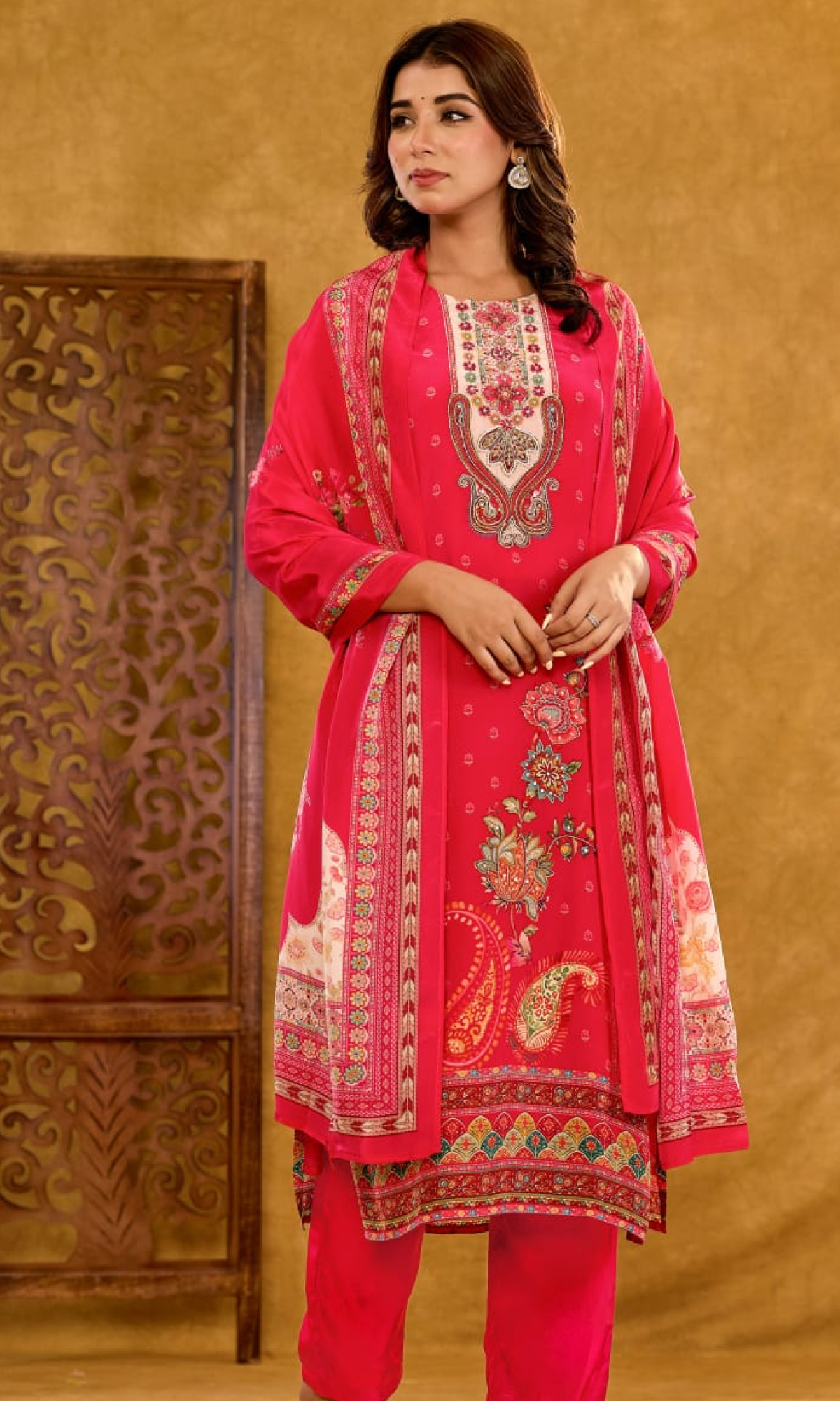 Pink Floral Embroidered Salwar Suit