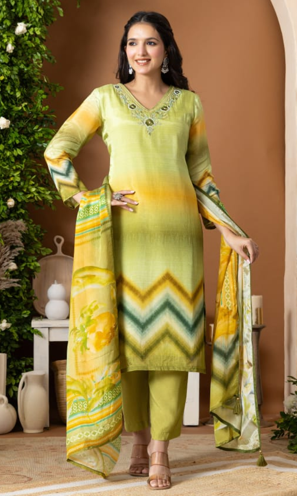 Green Floral Printed Salwar Suit