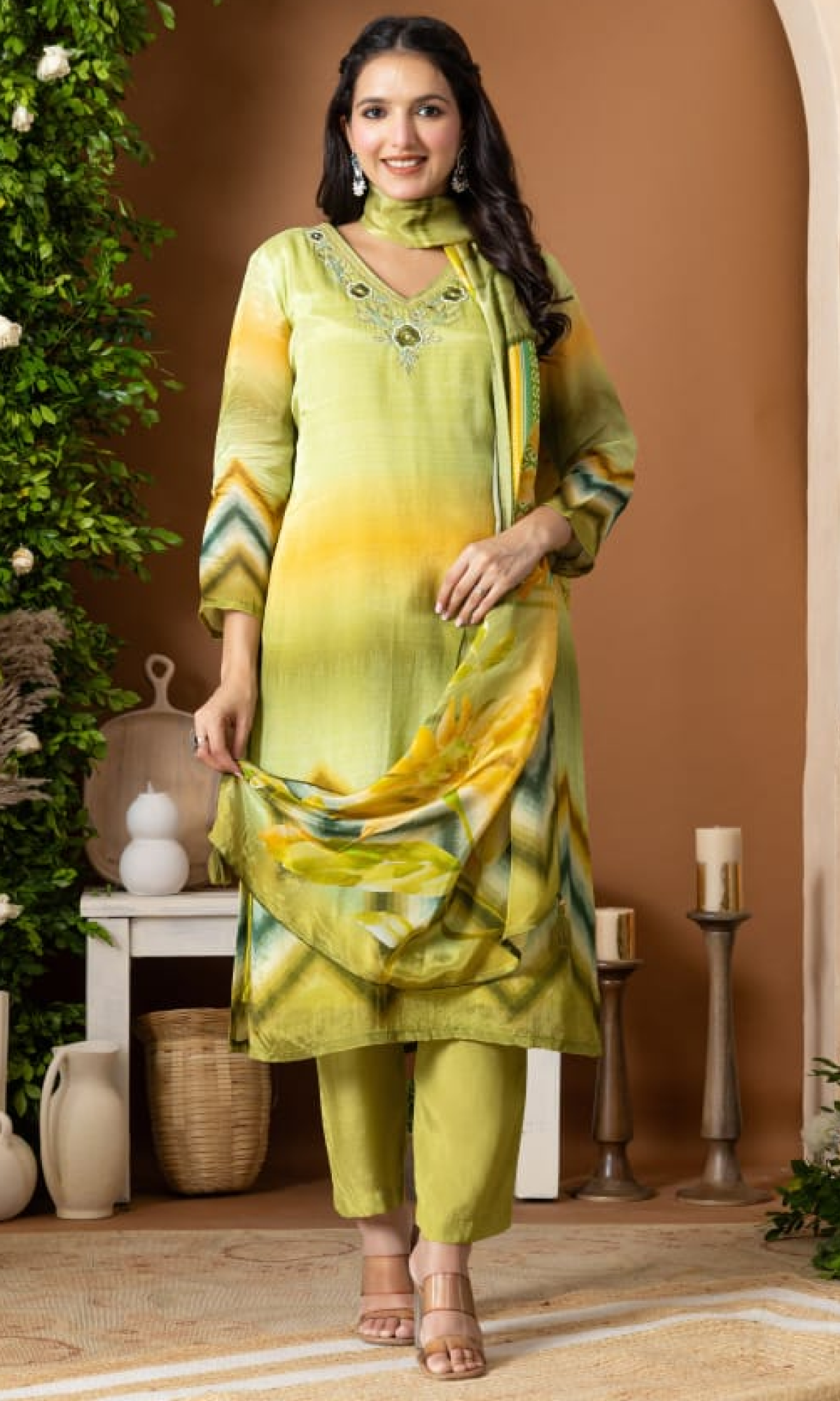 Green Floral Printed Salwar Suit