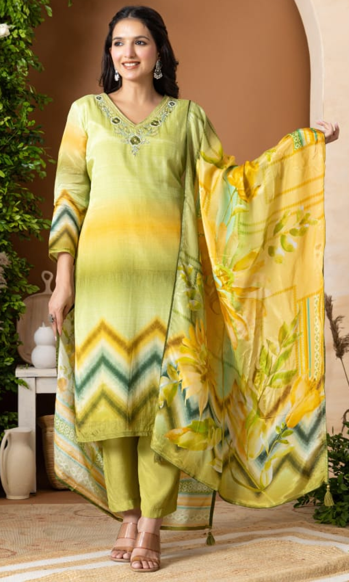 Green Floral Printed Salwar Suit