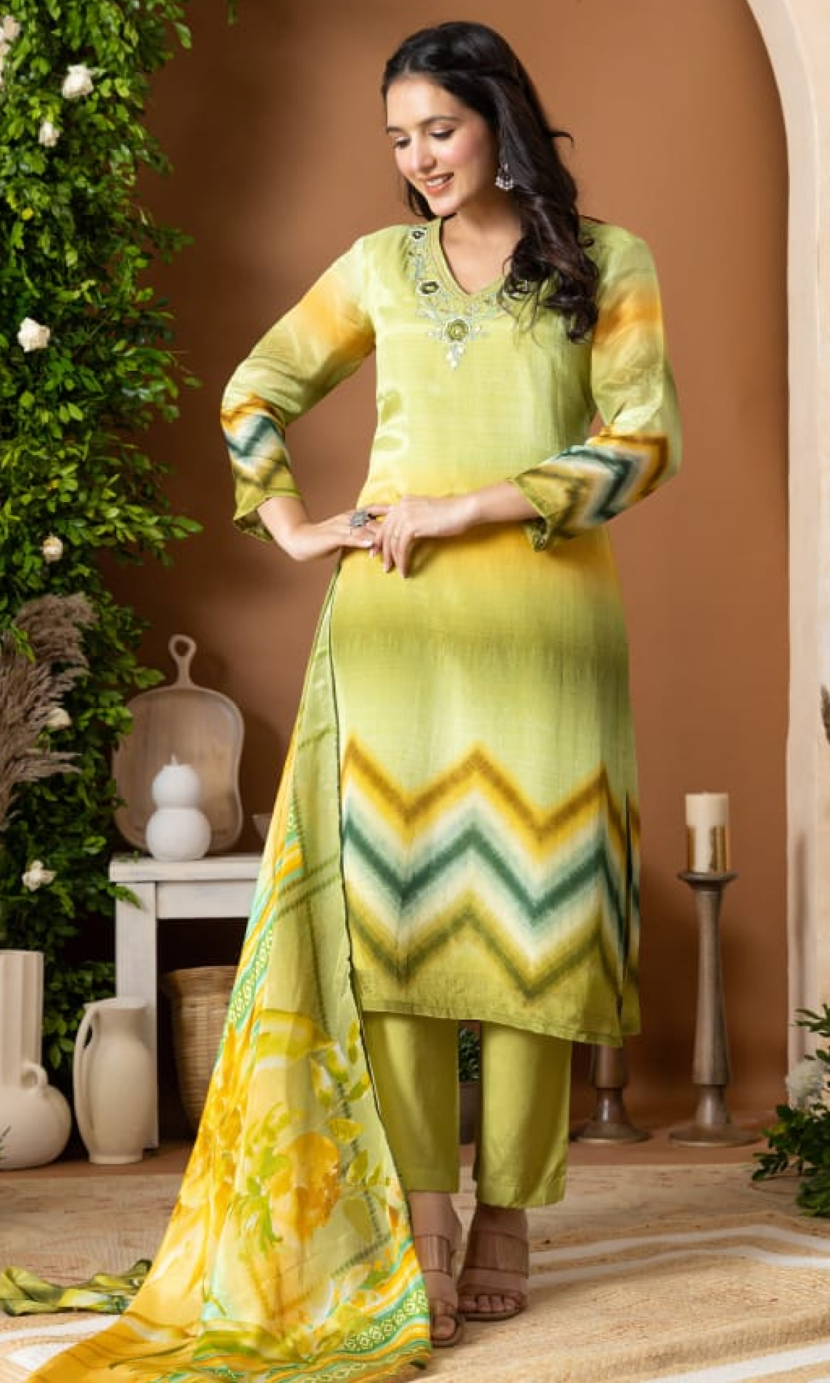 Green Floral Printed Salwar Suit