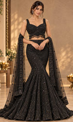 Black Sequence Embellished Fish Cut Lehenga