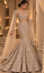 Gold Sequence Embellished Fish Cut Lehenga