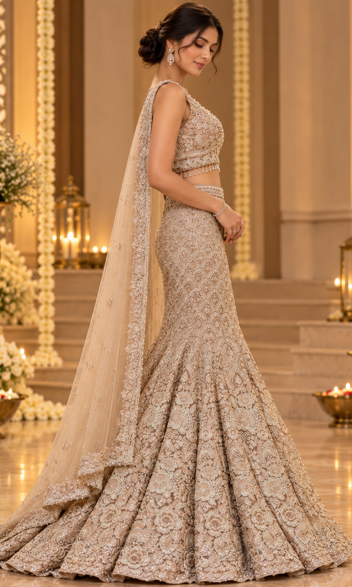 Gold Sequence Embellished Fish Cut Lehenga