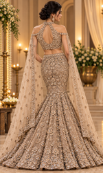 Brown Floral Embellished Fish Cut Lehenga