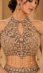 Brown Floral Embellished Fish Cut Lehenga