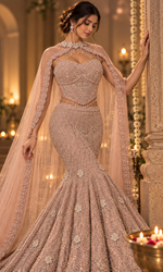 Pink Sequence Corset Blouse with Fish Cut Lehenga