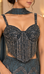 Teal Sequence Corset Blouse With Fish Cut Lehenga
