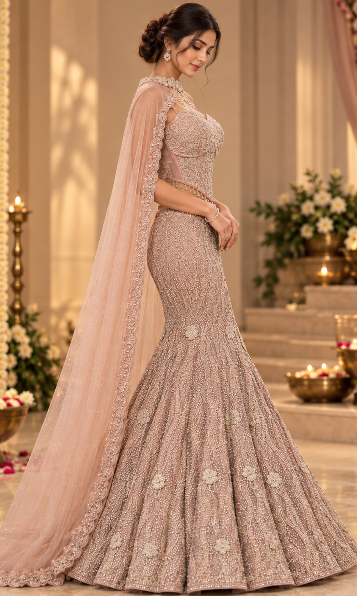 Pink Sequence Corset Blouse with Fish Cut Lehenga