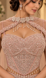 Pink Sequence Corset Blouse with Fish Cut Lehenga