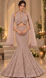 Pink Sequence Embellished Fish Cut Lehenga