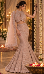 Pink Sequence Embellished Fish Cut Lehenga