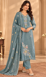 Blue Floral Embroidered Kurta Set