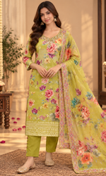Green Floral Embroidered Kurta Set