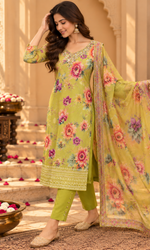 Green Floral Embroidered Kurta Set