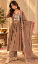 Brown Embroidered Kurta Set