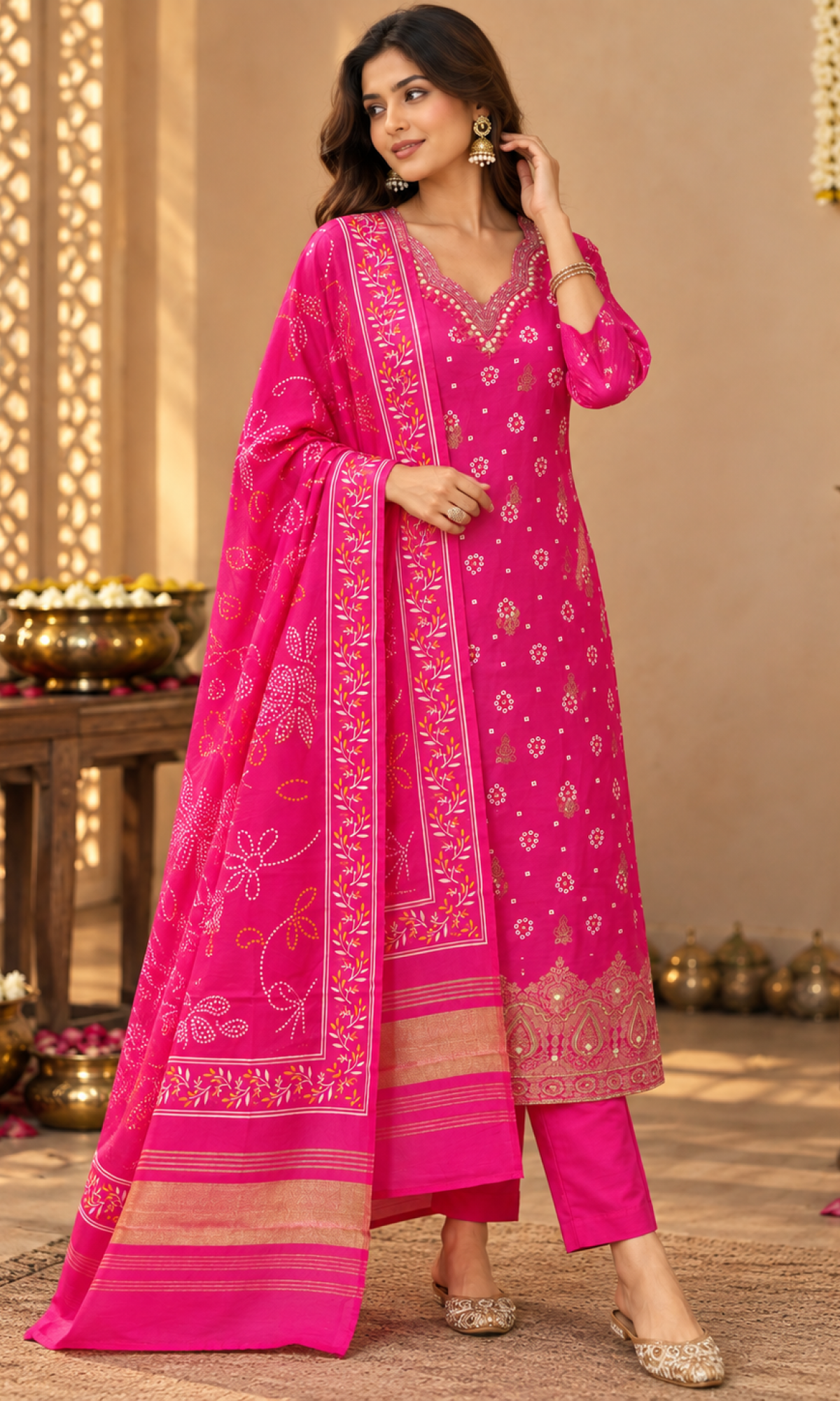 Pink Printed Kurta Set