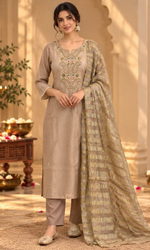 Brown Gold Embroidered Kurta Set
