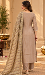 Brown Gold Embroidered Kurta Set