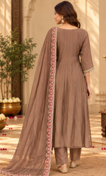 Brown Embroidered Kurta Set