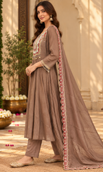 Brown Embroidered Kurta Set