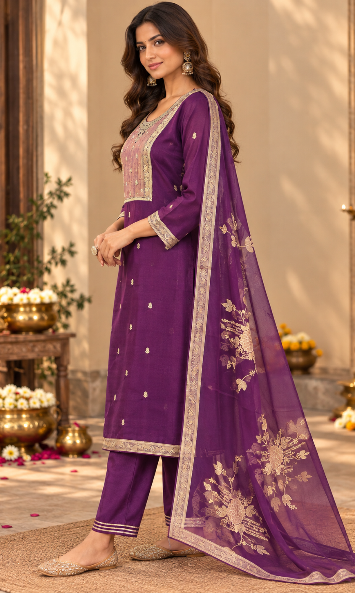 Purple Embroidered Kurta Set