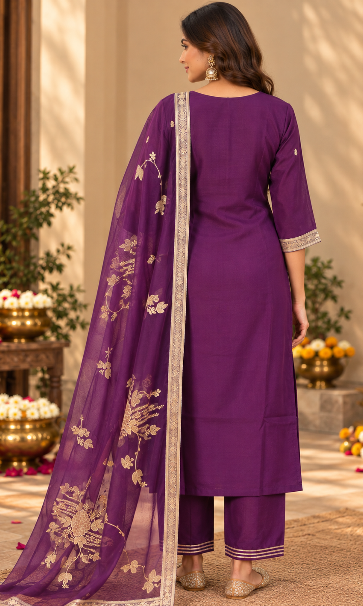 Purple Embroidered Kurta Set