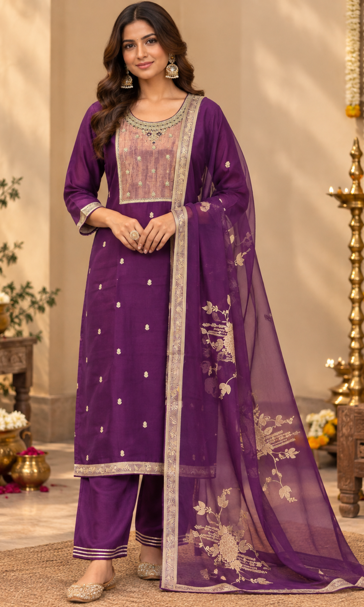 Purple Embroidered Kurta Set