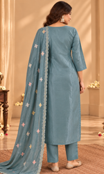 Blue Floral Embroidered Kurta Set